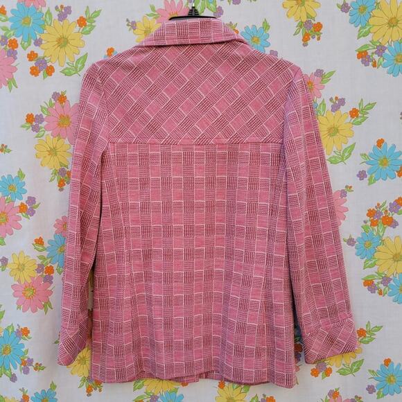 70s pink plaid button up coat / blazer - Picture 3 of 3
